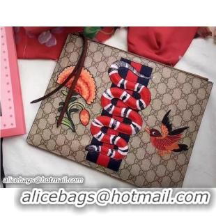 Best Grade Gucci Embroidered Flower Hummingbird And Snake Web Large Zipped Pouch Clutch Bag 431416 2017