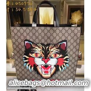 Classic Specials Gucci Angry Cat Print GG Supreme Tote 450950 2017