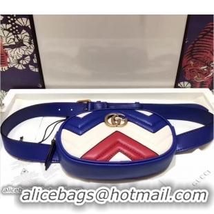 Luxury Cheap Guuci GG Marmont Matelasse Leather Belt Bag 476437 Blue/Red/White 2017