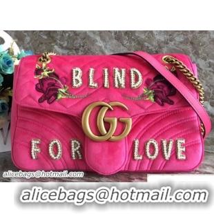 Good Looking Gucci GG Marmont Embroidered Flower and Blind For Love Velvet Chevron Medium Shoulder Bag 443496 Raspberry