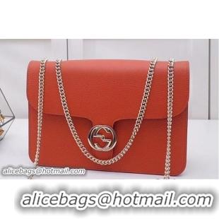 Lowest Price Gucci Interlocking G Buckle Chain Leather Shoulder Large Bag 510303 Orange 2018