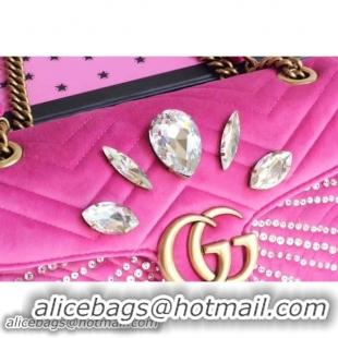 Good Quality Gucci GG Marmont Velvet Small Shoulder Bag With Crystals 443497 Pink 2018 Collection