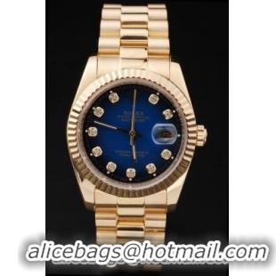 Rolex Datejust Mechanism Golden Bezel Blue Surface Watch-RD2438