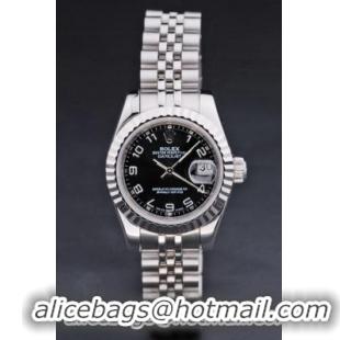 Rolex Datejust Silver Black Stainless Steel 25mm Watch-RD3790