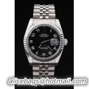 Rolex Datejust Silver Bezel Black Surface Watch-RD2393