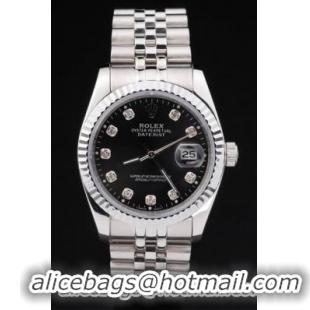 Rolex Datejust Silver Bezel Black Surface Watch-RD2394