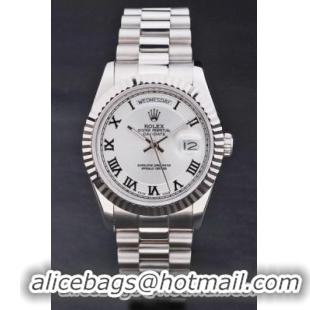 Rolex Day-Date Silver White Cutwork 34mm Men Watch-RD3822