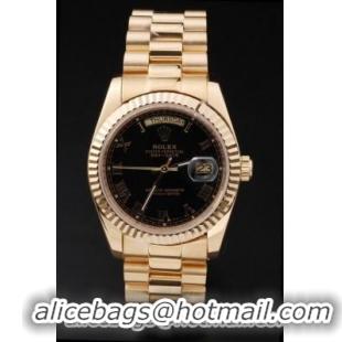 Rolex Day-Date Golden Black Surface Round Cutwork Watch-RD2441