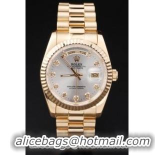 Rolex Day-Date Golden White Surface Round Cutwork Watch-RD2439