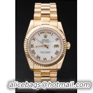 Rolex Day-Date Golden White Surface Round Cutwork Watch-RD2440