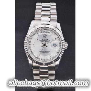 Rolex Day-Date Silver White Cutwork 34mm Men Watch-RD3821