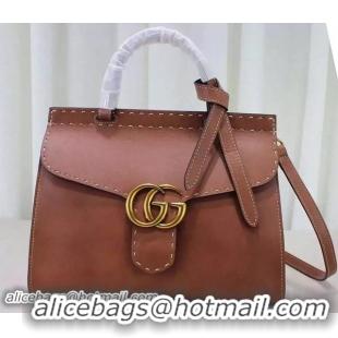 Expensive Gucci GG Marmont Leather Top Handle Bag 421890 Brown