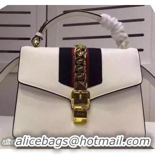 Cheap Beautiful Gucci Sylvie Leather Top Handle Bag 431665 White