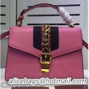 Top Quality Gucci Sylvie Leather Top Handle Bag 431665 Pink