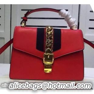 2016 Fashion Gucci Sylvie Leather Top Handle Bag 431665 Red