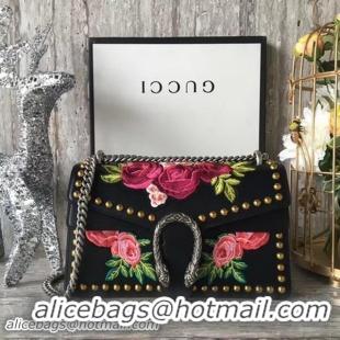 New Fashion Gucci Dionysus Embroidered Leather Shoulder Bag 400249 Black Rose