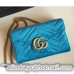 Good Quality Gucci Velvet GG Marmont Matelassé Chevron Mini Bag 474575 Turquoise 2018