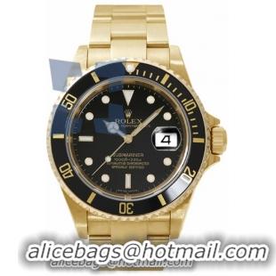 Rolex Submariner Date Series Mens Automatic 18k Yellow Gold Wristwatch 16618