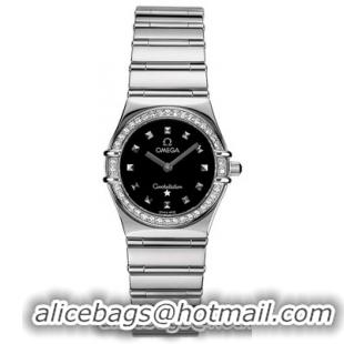 Omega Constellation Series Black Inlaid Diamond Jewelry Ladies Watch 1475.51