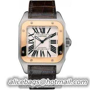 Cartier Santos 100 Stainless Steel 18kt Rose Gold Mens Automatic Wristwatch-W20107X7