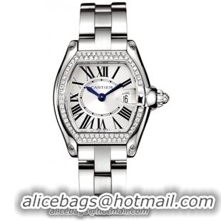 Cartier Roadster Series 18k White Gold With Diamonds Ladies Swiss Quartz Wristwatch-WE5002X2