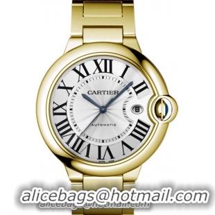 Cartier Ballon Bleu Large Series Fashionable 18k Yellow Gold Mens Swiss Quartz Wristwatch-W69005Z2