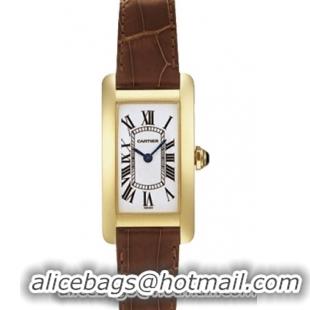 Cartier Tank Americaine Fashionable 18k Yellow Gold Ladies Swiss Quartz Wristwatch-W2601556