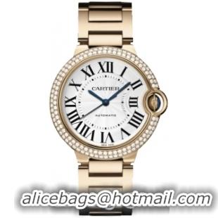 Cartier Ballon Bleu Medium Series Fashionable 18k Rose Gold Unisex Wristwatch-WE9005Z3