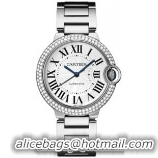 Cartier Ballon Bleu Medium Series Fashionable 18k White Gold Unisex Wristwatch-WE9006Z3