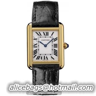 Cartier Tank Solo Fashionable 18k White Gold Mens Swiss Quartz Wristwatch-W1018855