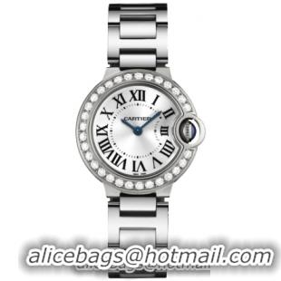 Cartier Ballon Bleu Small Series Great 18k White Gold Set With Diamonds Ladies Swiss Quartz Wristwatch-WE9003Z3