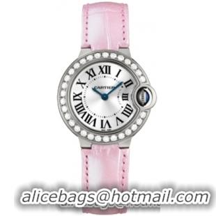 Cartier Ballon Bleu Small Series Great 18k White Gold Set With Diamonds Ladies Swiss Quartz Wristwatch-WE900351