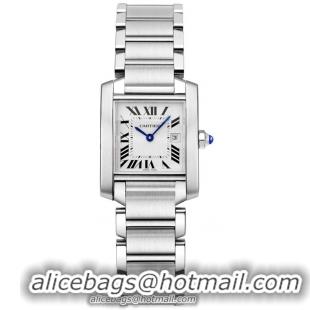 Cartier Tank Francaise Series Fashionable Stainless Steel Mens Swiss Quartz Wristwatch-W51011Q3