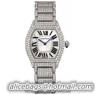 Cartier Tortue Diamond Series Fashionable 18kt White Gold Ladies Manual Winding Wristwatch-WA5049MC