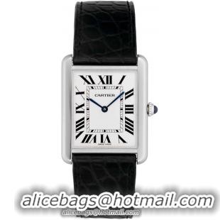 Cartier Tank Solo Fashionable 18k White Gold Mens Swiss Quartz Wristwatch-W1018355