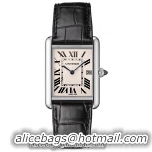 Cartier Tank Louis Cartier Series Fashionable 18k White Gold Mens Swiss Quartz Wristwatch-W1540956