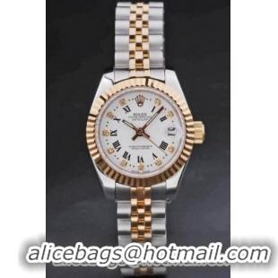 Rolex Datejust Golden Cutwork White Surface Women Watch-RD3776