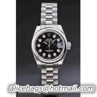 Rolex Datejust Silver Cutwork Black Surface Women Watch-RD3777