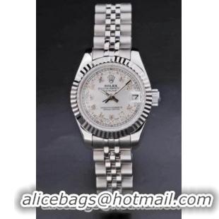 Rolex Datejust Silver Cutwork White Surface Women Watch-RD3775