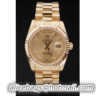 Rolex Day-Date Golden Surface Round Cutwork Watch-RD2442