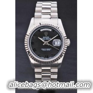 Rolex Day-Date Silver Cutwork Black Surface Watch-RD3818