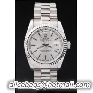 Rolex Day-Date Silver Cutwork White Watch-RD2448