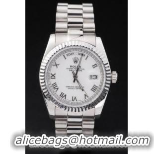 Rolex Day-Date Silver Cutwork White Watch-RD2450