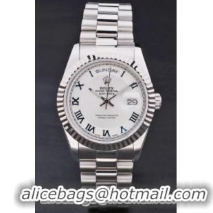 Rolex Day-Date Silver Cutwork White Surface Watch-RD3820