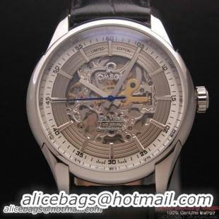 OMEGA DE VILLE Tourbillon Watches Steel on Black Leather Strap Om7004