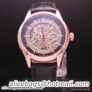 OMEGA DE VILLE Tourbillon Watches Red Gold on Black Leather Strap Om7016