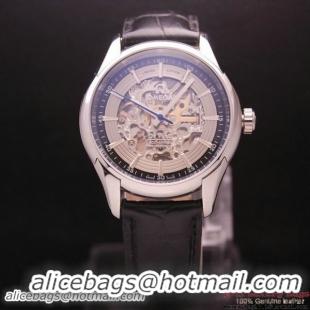 OMEGA DE VILLE Tourbillon Watches Steel on Black Leather Strap Om7008