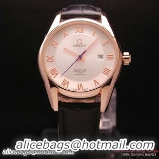 OMEGA DE VILLE Co-AXIAL CHRONOMETER Red Gold on Black Leather Strap OM77022