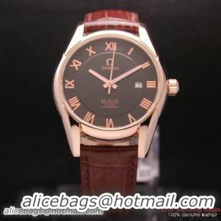 OMEGA DE VILLE Co-AXIAL CHRONOMETER Red Gold on Brown Leather Strap OM77023