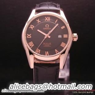 OMEGA DE VILLE Co-AXIAL CHRONOMETER Red Gold on Black Leather Strap OM77024